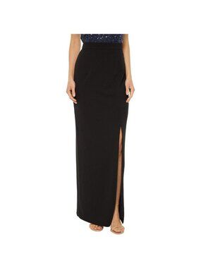 NWT Adrianna Papell Womens Black Crepe Stretch High Slit Maxi Skirt Size 6